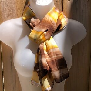 Elegant earthy color palette oblong scarf brown yellow. VTG Polyester
